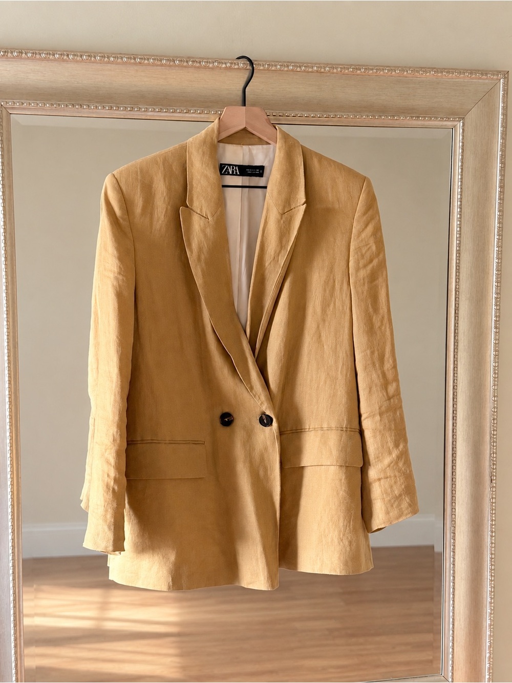 ZARA 100% Linen Double-Breasted Blazer – Tan